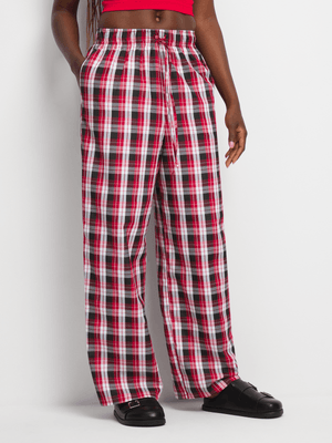 Women's Red Check Cotton Pajama Pull On Pants