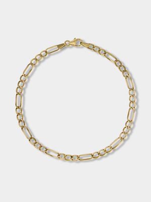 Yellow Gold & Sterling Silver Figaro Bracelet