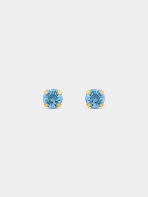 Gold Plated Light Blue Cubic Zirconia Stud Earrings