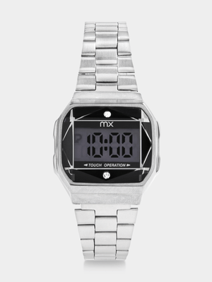 MX Silver Plated Hexagonal Black Digital Bracelet Watch