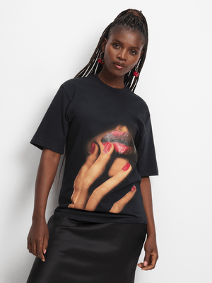 Women's Black Red Lip Graphic Top