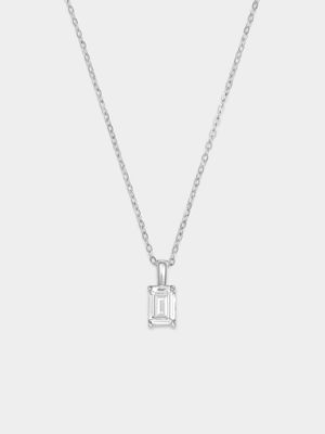 Sterling Silver Cubic Zirconia Solitaire Baguette Pendant