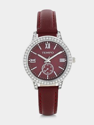 Tempo Silver Plated Berry Mother Of Pearl Dial Berry Leather Watch