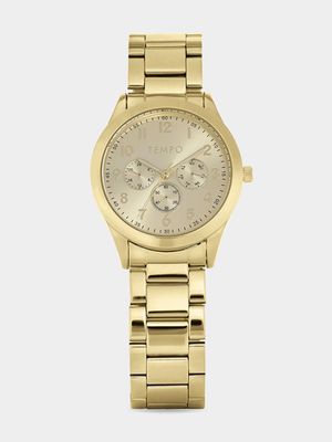 Tempo Gents Gold Toned Analogue Multi-Dial Look Watch