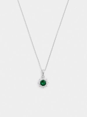 Sterling Silver Flower Emerald Noble Pendant