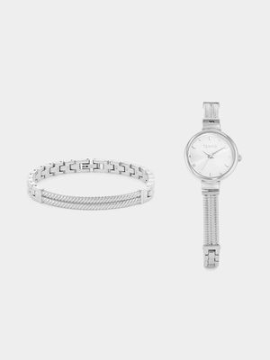 Tempo Silver Plated Bangle Watch & Bangle Set