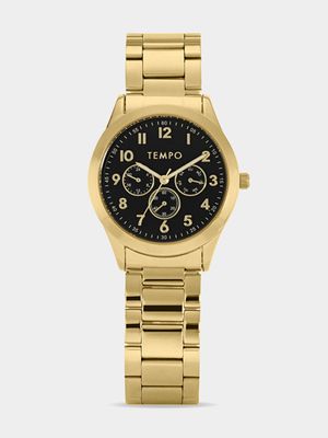 Tempo Gents Gold Toned Analogue Black Multi-Dial Look Watch