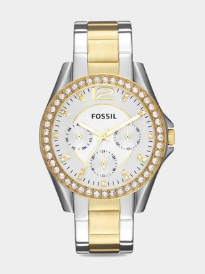 Fossil Riley Silver & Gold Plated Stainless Steel Multi-Dial Bracelet Watch