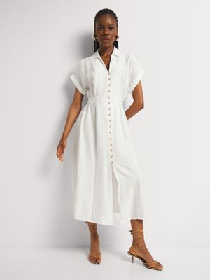 Turn Up Cap Sleeve Shirt Dress