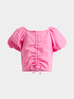 Jet Younger Girls Pink Bubble Sleeve Top