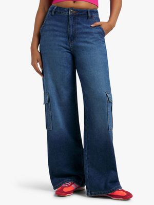 Women's Dark Wash Cargo Carpenter Jeans