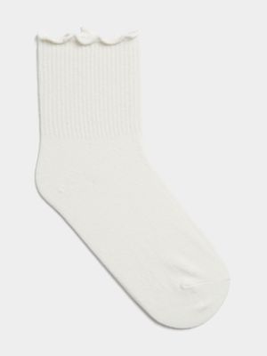 Women's White Lettuce Trim Socks