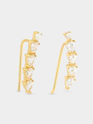 Gold Plated Sterling Silver Cubic Zirconia Pear Creeper Earrings