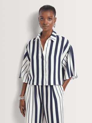 Covered Button Cropped Shirt