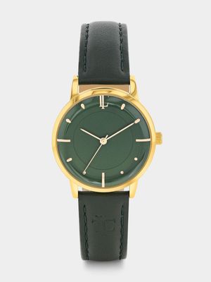 Legacy Milano Gold Plated Green Dial Green Leather Watch 32mm