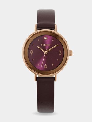 Tempo Ladies Berry Leather Watch