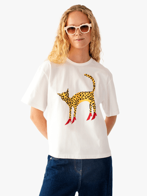 Women's MeB White with Cheetah Print  Statement T-Shirt