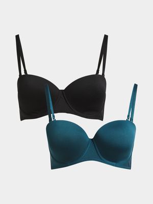 Jet Women's Teal/Black 2 Pack  Balconette Bra