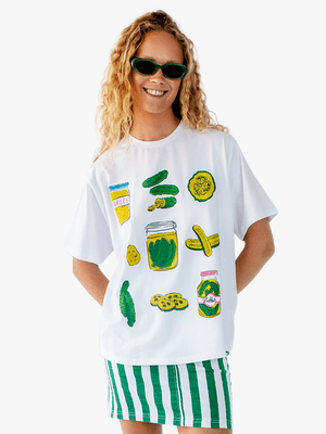 Women's Me & B White Oversized With Pickle Print T-Shirt