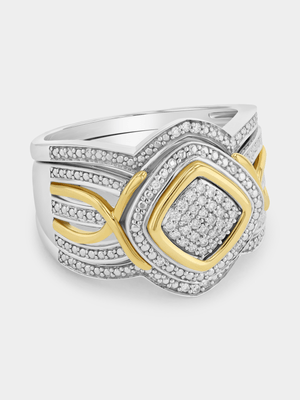 Yellow Gold & Sterling Silver Lab Grown Diamond Cushion Triple Set Ring