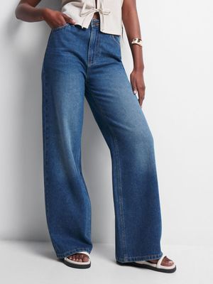 Women's Blue Denim 90's Wide Leg Jeans