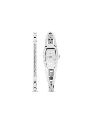 Tempo Ladies Silver Tone Bangle & Watch Set