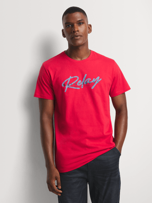 Men's Relay Jeans Slim Fit Contrast Signature Red Graphic T-Shirt