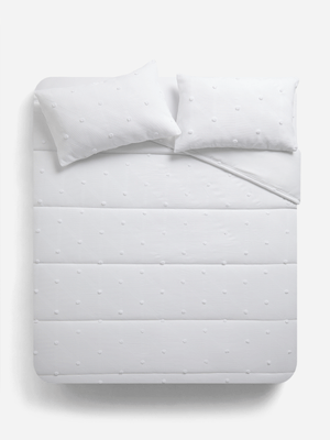 Jet Home White Textured Pom Pom Queen Duvet