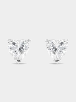 Sterling Silver Cubic Zirconia Kid's Heart Stud Earrings