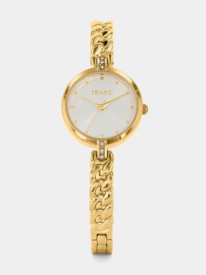 Tempo Women’s Gold Plated Silver Dial Bangle Watch