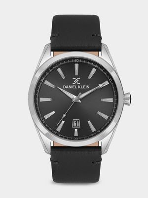 Daniel Klein Silver Plated Black Dial Black Leather Watch