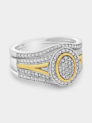 Yellow Gold & Sterling Silver Lab Grown Diamond Oval Triple Set Ring