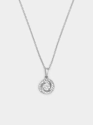 Sterling Silver Cubic Zirconia Solitaire Swirl Pendant