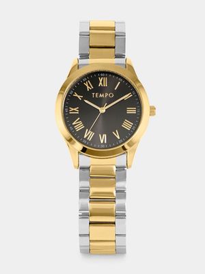 Tempo Men’s Gold Plated Black Dial Bracelet Watch