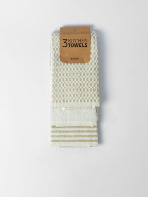 Tonal Stripe Waffle Kitchen Towel Sage 3Pack