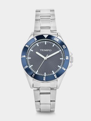 Tempo Silver & Blue Plated Blue Dial Bracelet Watch