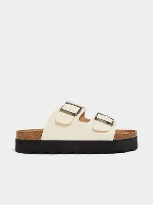 Women's Cotton On BEIGE Rex Flatform Buckle Slides