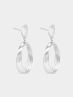 Sterling Silver Swirling Hoop Drop Earrings