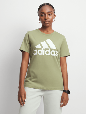 Womens Adidas Big Logo 3 Green/White Tee