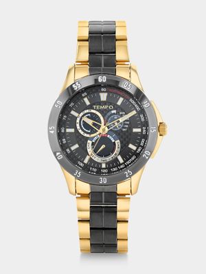 Tempo Gold & Black Plated Black Dial Two-Tone Bracelet Watch