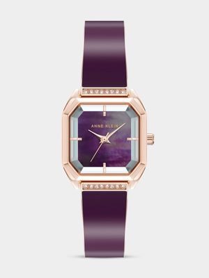 Anne Klein Octagonal Rose Plated Burgandy Enamel Watch