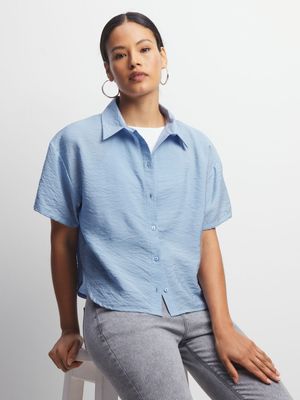 Women's Blue Satin Boxy Shirt