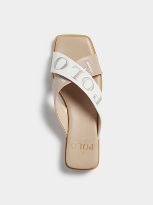 Women's Polo Nude Cross Strap Embroidered Mules