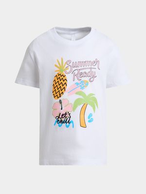 Younger Girl's White Graphic Print T-Shirt