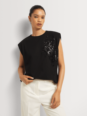 Cotton Embellished Extended Shoulder Top