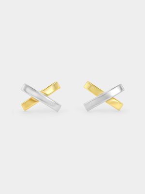 Yellow & White Gold Kiss Stud Earrings