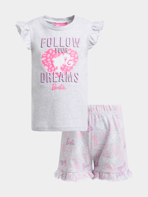 Jet Younger Girls Grey/Pink Barbie Pyjama Set