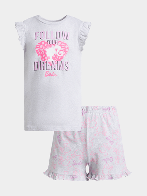 Jet Older Girls Grey/Pink Barbie Pyjama Set