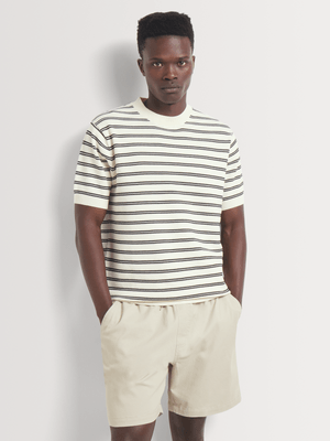 Men's Markham Stripe Texture Ecru Knitwear