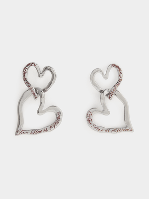 Women's Silver Engraved Heart Earrings